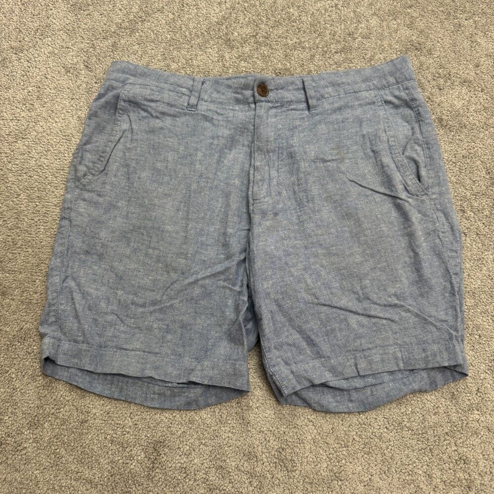 Bonobos Linen Blend Chino Shorts Men 33 Standard Fit Blue Flat Front Casual Boho